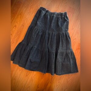 VTG Black Denim Midi Skirt Full Western Cowgirl Square Dance Belt Loops USA 14